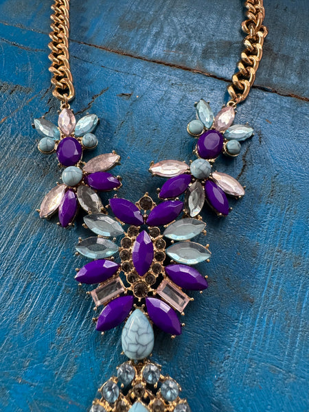 VINTAGE CHUNKY PURPLE AND BLUE DIAMANTES NECKLACE