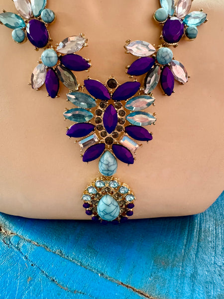 VINTAGE CHUNKY PURPLE AND BLUE DIAMANTES NECKLACE