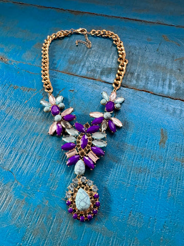 VINTAGE CHUNKY PURPLE AND BLUE DIAMANTES NECKLACE