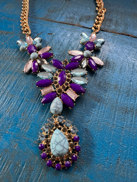 VINTAGE CHUNKY PURPLE AND BLUE DIAMANTES NECKLACE