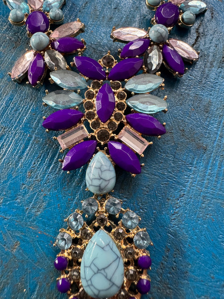 VINTAGE CHUNKY PURPLE AND BLUE DIAMANTES NECKLACE