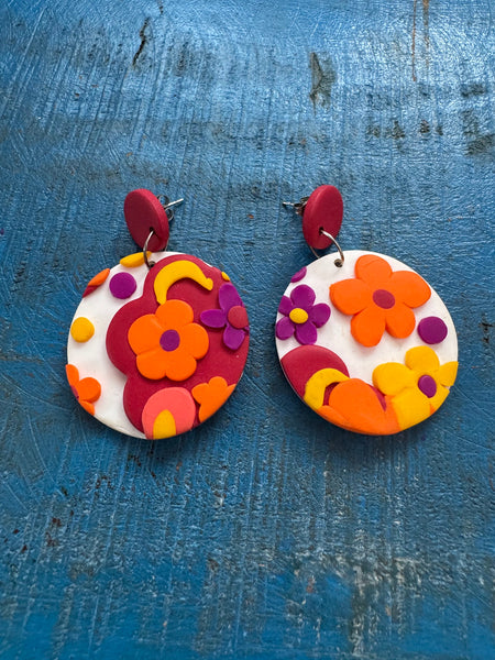FLOWER POWER COLOURFUL POLYMER CLAY EARRINGS FOR PIERCED EARS