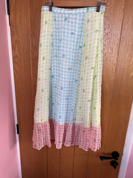 GHOST LONDON PASTEL GINGHAM CHECK AND FLORALS SKIRT XS