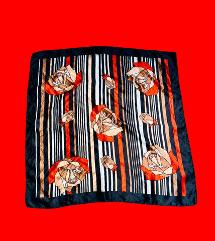 1970s ITALIAN BOLD FLORALS AND STRIPES SCARF