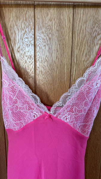 HOT PINK CAMI SLIP WITH WHITE LACE