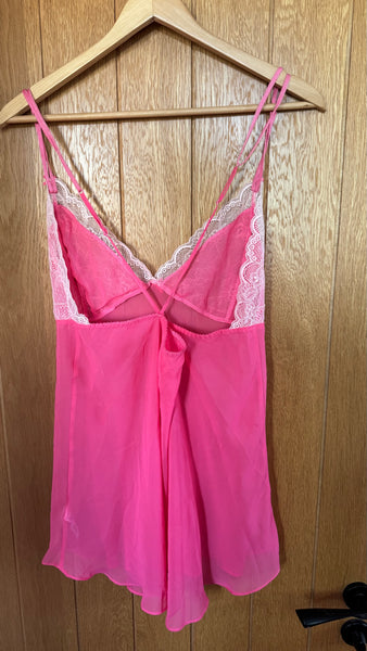 HOT PINK CAMI SLIP WITH WHITE LACE