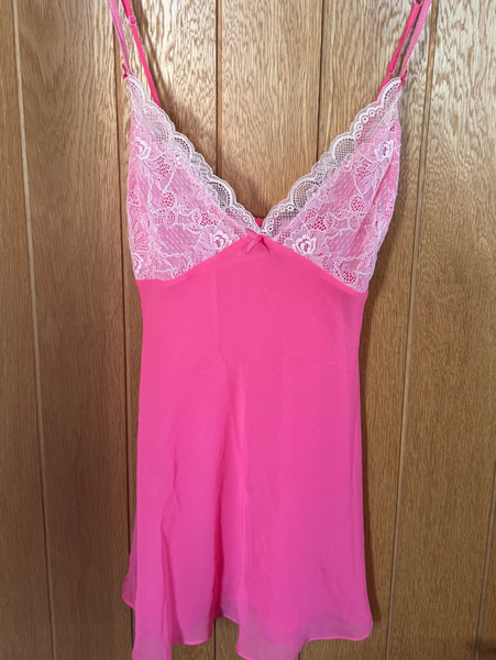 HOT PINK CAMI SLIP WITH WHITE LACE