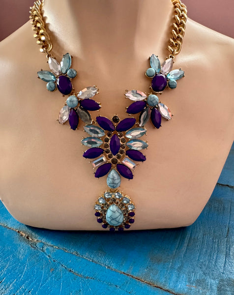 VINTAGE CHUNKY PURPLE AND BLUE DIAMANTES NECKLACE